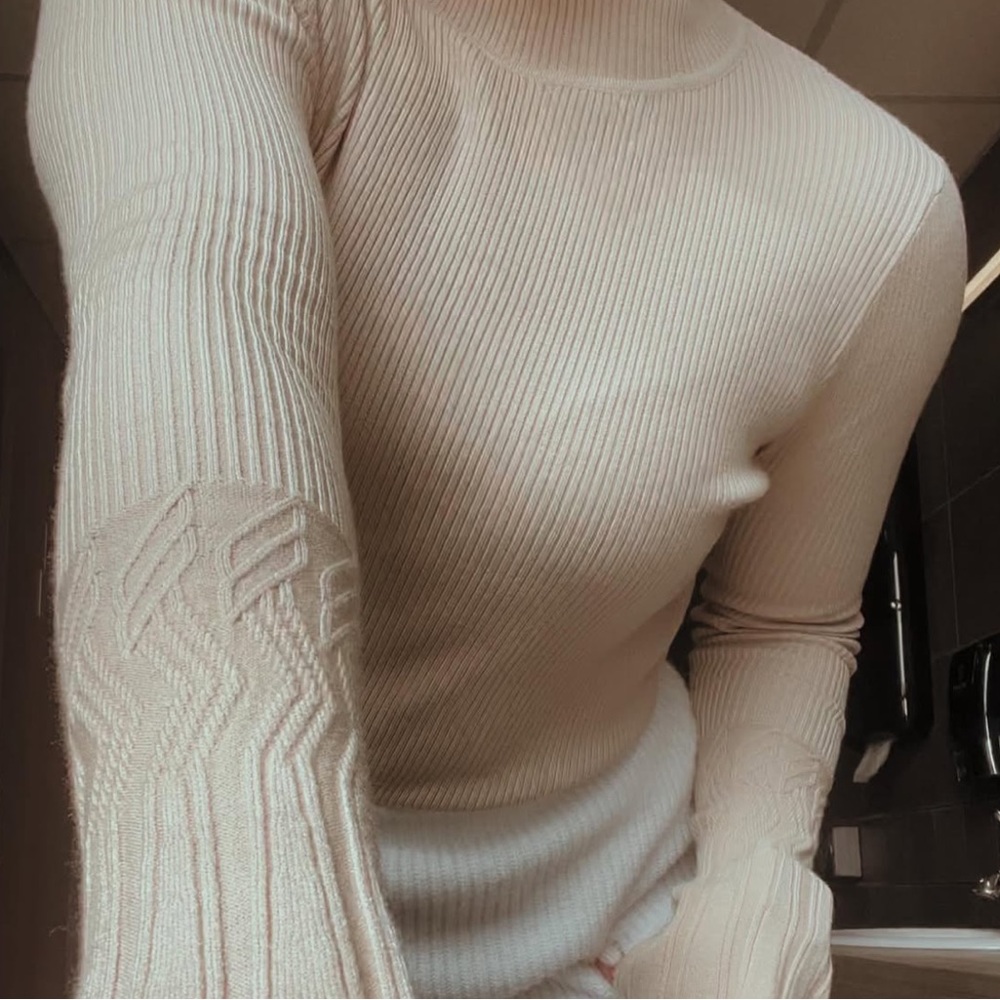 Tan Ribbed Long Sleeve Sweater - Picture 5 of 5